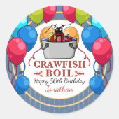 Sticker Rond Fête d'anniversaire aux écrevisses, fruits de mer  (Devant)