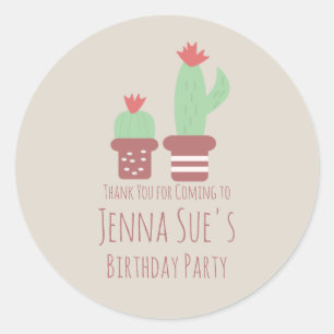Sticker Rond Fête d'anniversaire avec des plantes de cactus mod