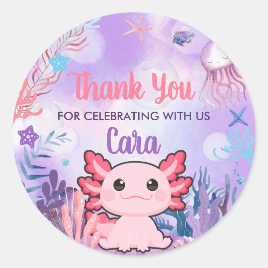 Sticker Rond Fête d'anniversaire Axolotl (Devant)