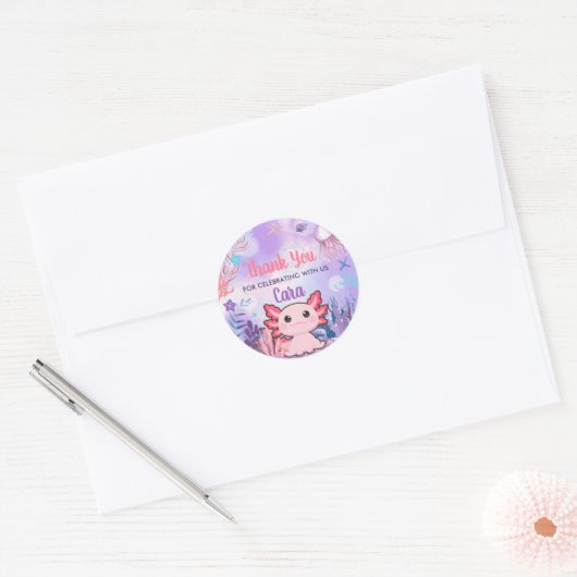 Sticker Rond Fête d'anniversaire Axolotl (Enveloppe)