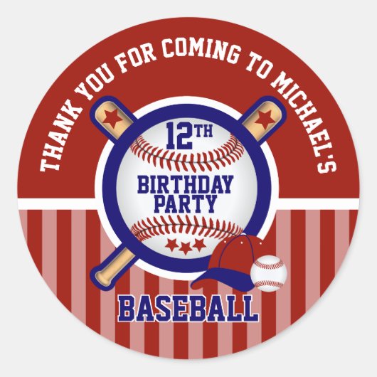 Sticker Rond Fête d'anniversaire - Baseball - Merci (Devant)
