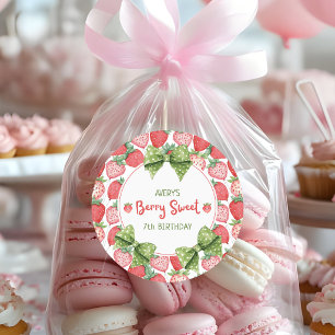 Sticker Rond Fête d'anniversaire Berry Sweet 7 fraises 