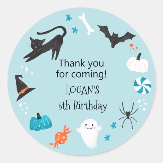 Sticker Rond Fête d'anniversaire bleu d'Halloween Favoriser (Devant)