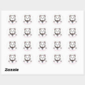 Sticker Rond Fête d'anniversaire Chat Chaton Rose Violet Or (Feuille)