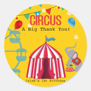 Sticker Rond Fête d'anniversaire cirque jaune coloré amusant