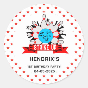 Sticker Rond Fête d'anniversaire classique rétro de bowling pou