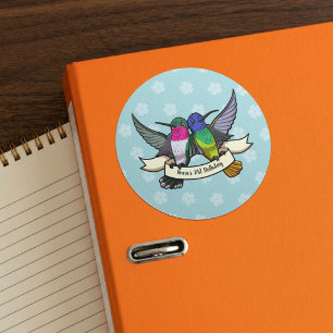 Sticker Rond Fête d'anniversaire Colibris Colorés Dessin Animé