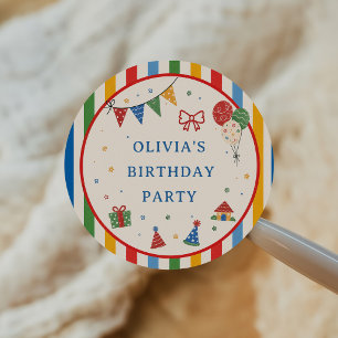 Sticker Rond Fête d'anniversaire Color Pop