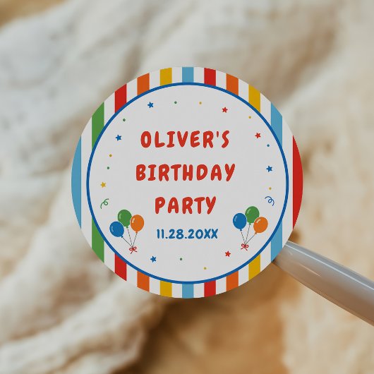 Sticker Rond Fête d'anniversaire colorée