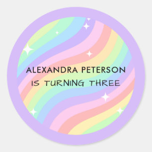 Sticker Rond Fête d'anniversaire colorée de 3 ans sous le signe
