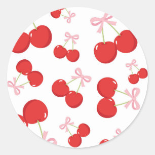 Sticker Rond Fête d'anniversaire coquette aux cerises rouges av