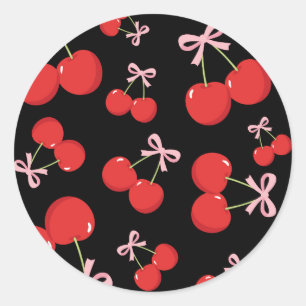Sticker Rond Fête d'anniversaire coquette aux cerises rouges av