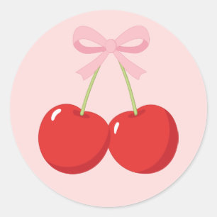 Sticker Rond Fête d'anniversaire coquette aux cerises rouges av