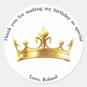 Sticker Rond Fête d'anniversaire Couronne d'or Royale Dorée