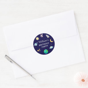 Sticker Rond Fête d'anniversaire dans l'espace à l'aquarelle