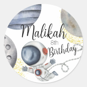 Sticker Rond Fête d'anniversaire dans l'espace aquarelle pour g