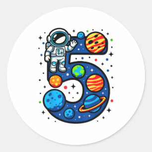 Sticker Rond Fête d'anniversaire d'astronaute 5 ans garçon fill