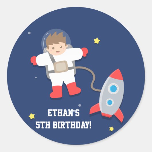 Sticker Rond Fête d'anniversaire d'astronaute dans l'espace d'u (Devant)