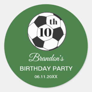 Sticker Rond Fête d'anniversaire de 10 ans Football Vert Garçon