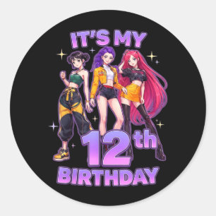 Sticker Rond Fête d'anniversaire de 12 ans Enfants K pop Filles