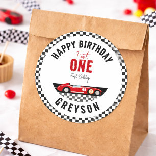 Sticker Rond Fête d'anniversaire de 1 an pour garçon voiture de