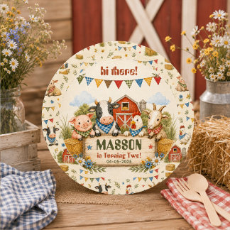 Sticker Rond Fête d'anniversaire de 2 ans à la ferme rustique p