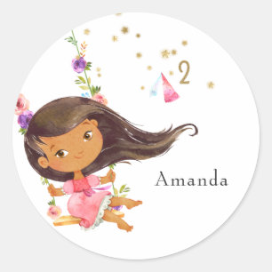Sticker Rond Fête d'anniversaire de 2 ans de la princesse rose 