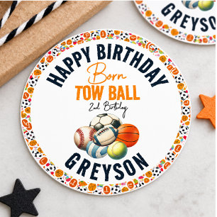Sticker Rond Fête d'anniversaire de 2 ans sur le thème du sport