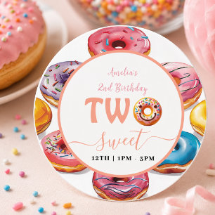 Sticker Rond Fête d'anniversaire de 2 ans Two Sweet Donuts