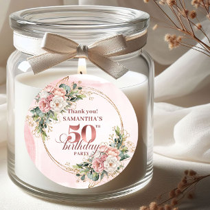 Sticker Rond Fête d'anniversaire de 50 ans élégante rose gold f