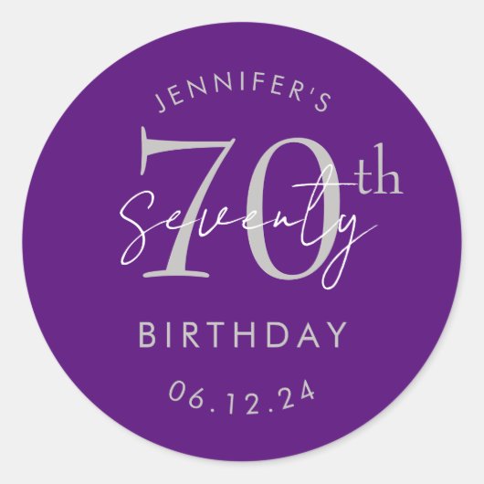 Sticker Rond Fête d'anniversaire de 70 ans écriture moderne arg (Devant)