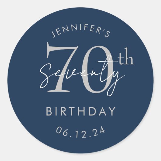 Sticker Rond Fête d'anniversaire de 70 ans écriture moderne arg (Devant)