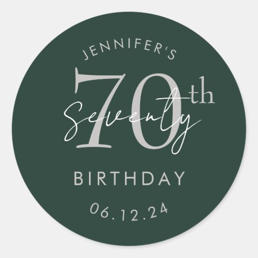 Sticker Rond Fête d'anniversaire de 70 ans écriture moderne arg (Devant)