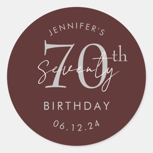 Sticker Rond Fête d'anniversaire de 70 ans écriture moderne arg (Devant)