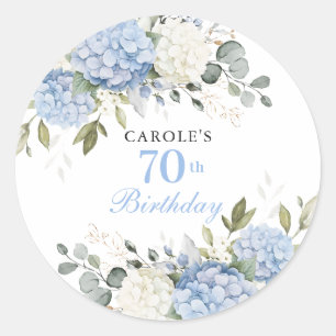 Sticker Rond Fête d'anniversaire de 70 ans Hydrangea Bleu Éléga