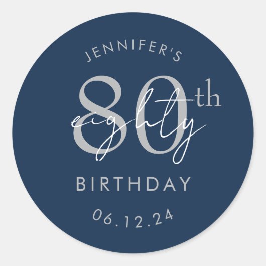 Sticker Rond Fête d'anniversaire de 80 ans écriture moderne arg (Devant)