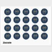 Sticker Rond Fête d'anniversaire de 80 ans écriture moderne or (Feuille)