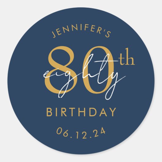 Sticker Rond Fête d'anniversaire de 80 ans écriture moderne or (Devant)