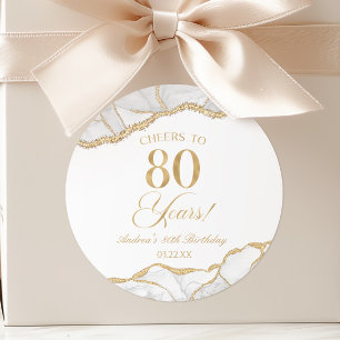 Sticker Rond Fête d'anniversaire de 80 ans en agate or blanc él