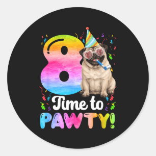 Sticker Rond fête d'anniversaire de 8 ans de pug huit ans de ch
