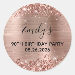 Sticker Rond Fête d'anniversaire de 90 ans avec paillettes or r