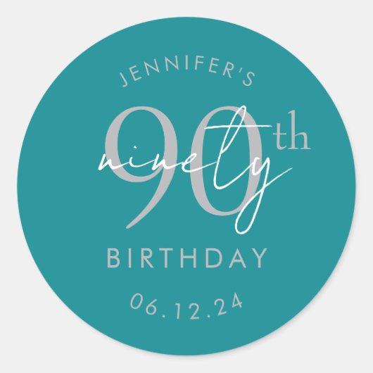 Sticker Rond Fête d'anniversaire de 90 ans écriture moderne arg (Devant)
