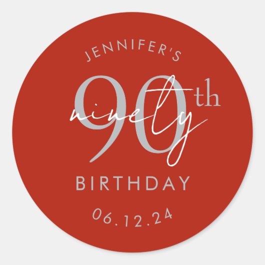 Sticker Rond Fête d'anniversaire de 90 ans écriture moderne arg (Devant)