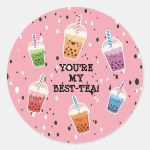 Sticker Rond Fête d'anniversaire de Boba Tea Party