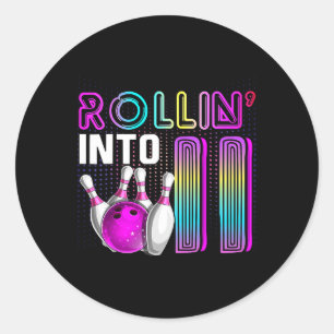 Sticker Rond Fête d'anniversaire de bowling pour 11 ans Rollin