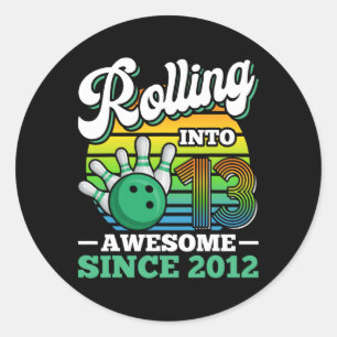 Sticker Rond Fête d'anniversaire de bowling qui entre dans sa 1