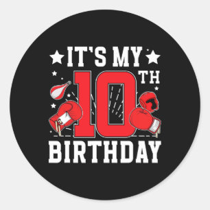 Sticker Rond Fête d'anniversaire de boxe 10 ans 10 ans Boxeur n