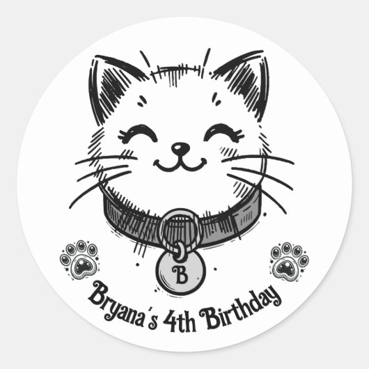 Sticker Rond Fête d'anniversaire de chaton Kitty noire  (Devant)