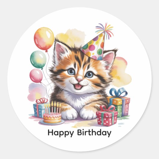 Sticker Rond Fête d'anniversaire de chaton mignon (Devant)