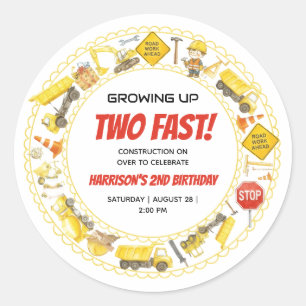 Sticker Rond Fête d'anniversaire de construction à l'aquarelle